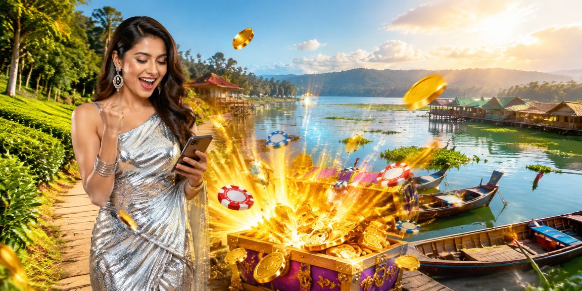 Slots gameplay scene set against the tea gardens of Rangamati